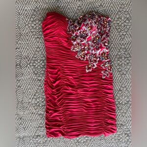Tony Bowls Red Mini Dress Strapless Floral‎ Sequins Prom Gala Gown Womens SZ 12